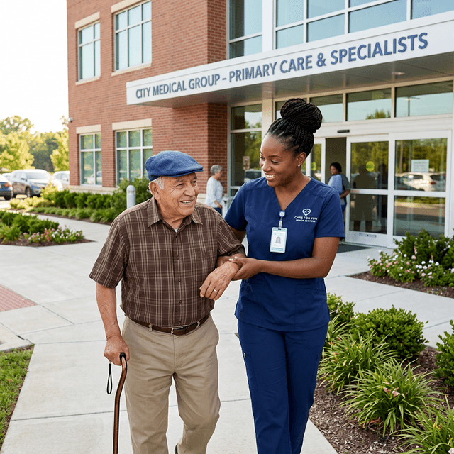 Caregiver accompanying client to doctor's office